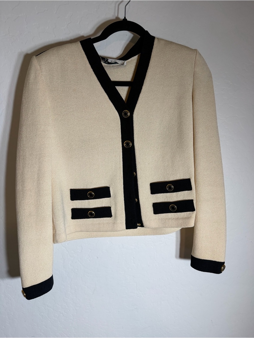 St. John Collection by Marie Gray Cream & Black Knit Cardigan Size S
